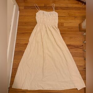 Zara NWOT Cream Smocked Maxi Dress Womens XS Spaghetti Strap Summer